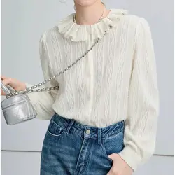 White Shirt Women's Long Sleeved Autumn New Doll Collar Plush Feel Warm Inner Layer Bottom Fashion Minimalist Casual Shirts