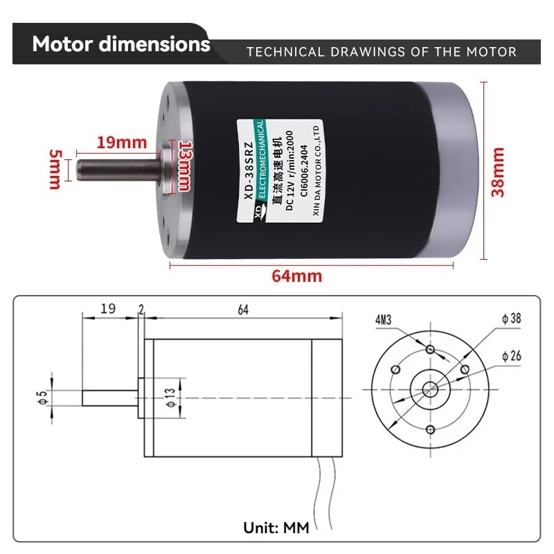 Miniature 12V/24V High-Speed ​​10W Small Motor, Permanent Magnet DC Motor, DIY, Reversible Rotation