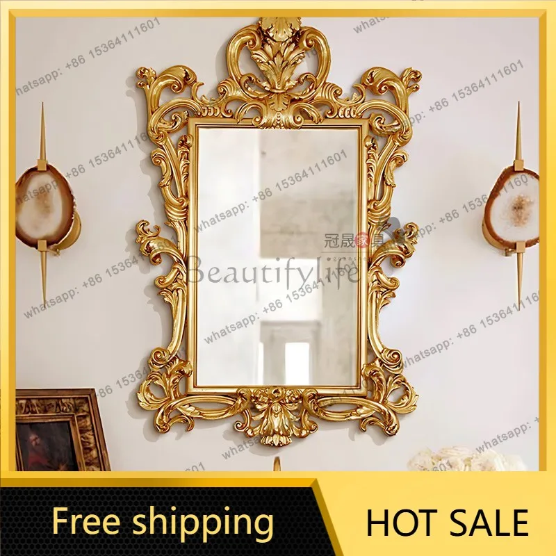 LS European retro makeup mirror wall hanging bathroom special-shaped French carved porch decorative mirror wall hanging