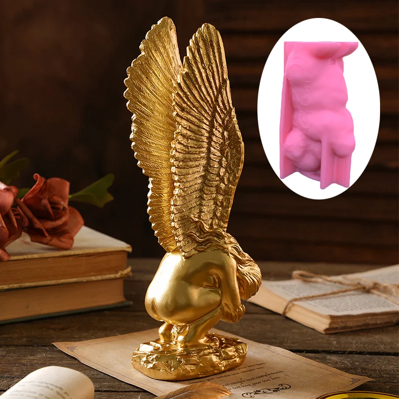 3D 17cm Angel Redemption Statue Epoxy resin silicone mold wings angel concrete cement plaster silicone mold candle silicone mold