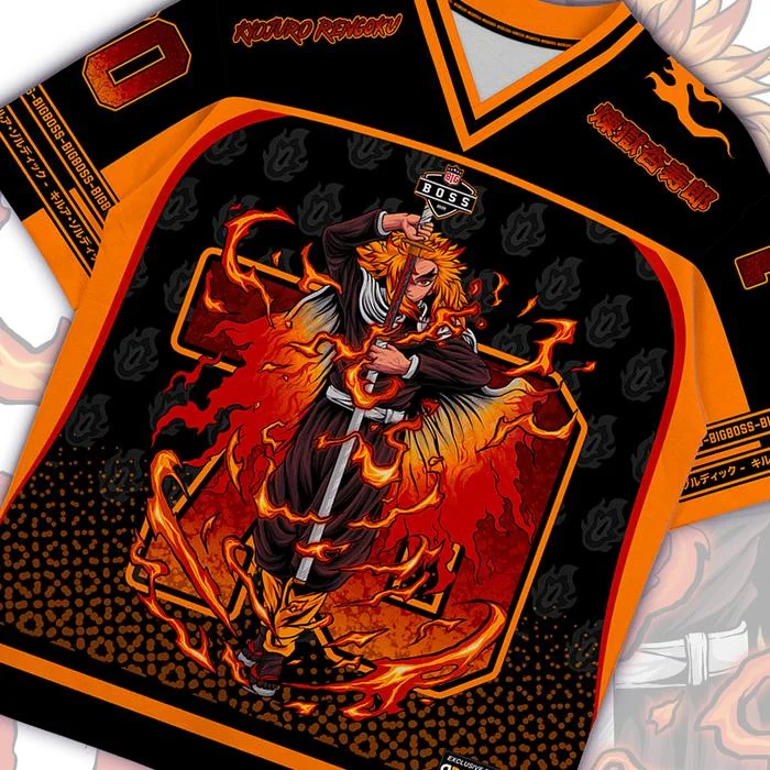 70 جيرسي شيطان القاتل كيوجورو رينجوكو أنيمي سلسلة جيرسي الكورية نمط البيسبول الهوكي المعتاد تي شيرت يوميا للجنسين بلايز المحملة