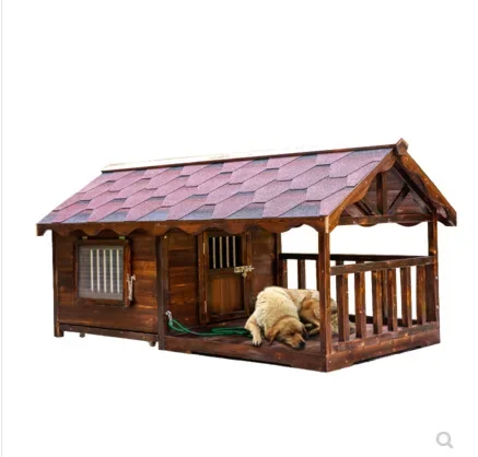 Rainproof outdoor carbonized solid wood dog house, large dog cage in courtyard enclosure, waterproof wooden kennel