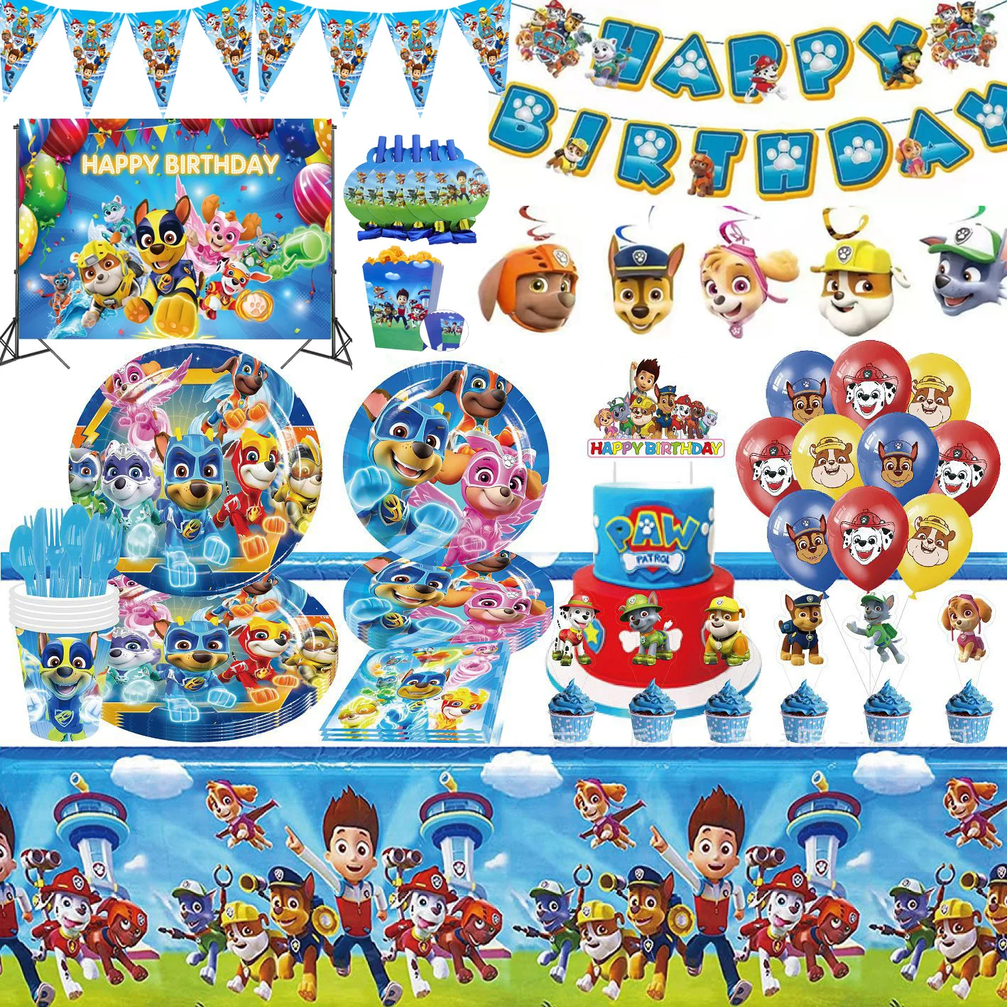 

PAW Patrol Party Supplies Cute Dog Theme Birthday Decorations Banner Background Dog Chase Marshall Skye Boys' Party Tablewares