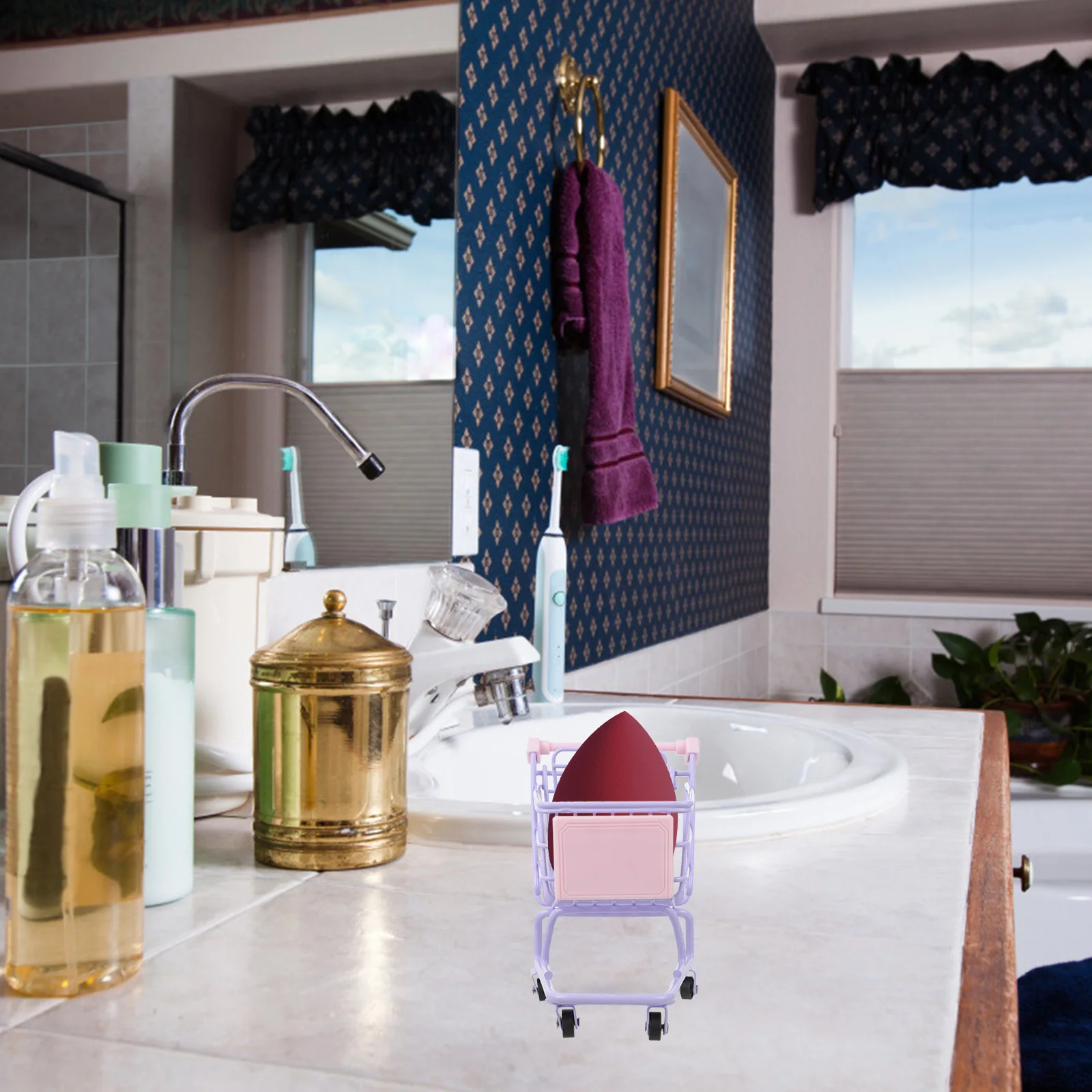 

Mini Shopping Cart Purple Iron Plastic Safe Kids Fun Bright Color Desktop Decor Storage Small Items Fruit Flower