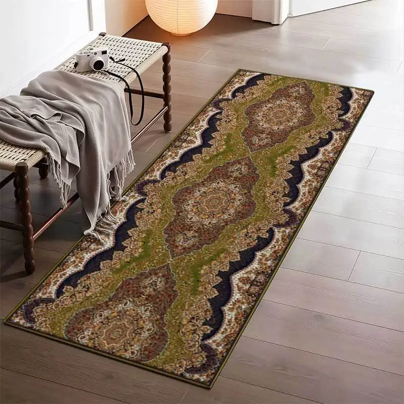 Elegant Red Rose Runner Rug  Luxurious Golden Ornate Floral Floor Mat Glam Decor Carpet for Hallway Entryway and Corridor