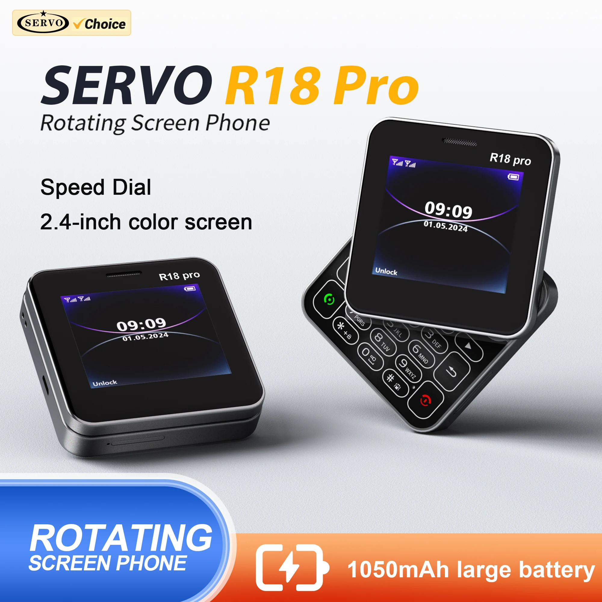SERVO R18 PRO Slide Screen Mobile Phone 2G GSM Dual SIM Standby Magic Voice Blacklist Flashlight FM Rotating Display Cellphones