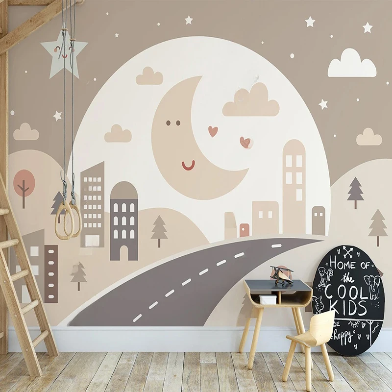 Decoracao Para Quarto Home Decor Wall Art Wallpaper 3D Hand-painted Cartoon Moon Cloud Stars Children's Room Background Painting