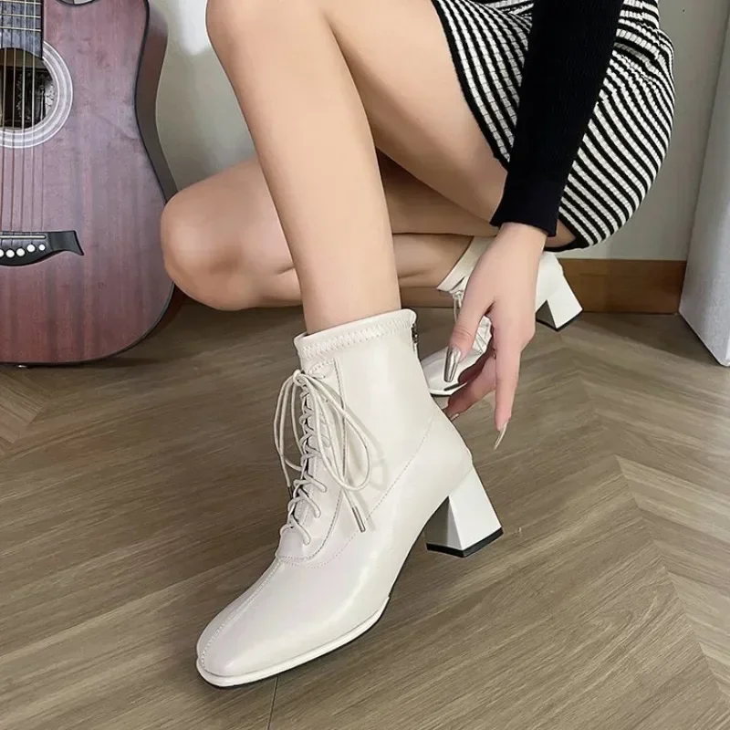 Classic Ankle Boots Spring Womens Shoes Low Heel Chelsea Boots 2024 New Pu Leather Shoes for Women Large Size 42 Winter Booties