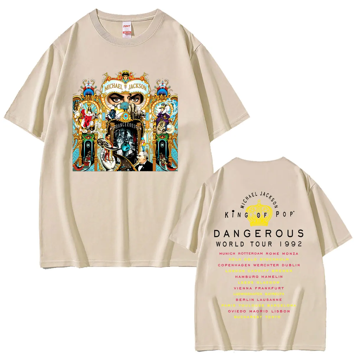 Classic Vintage Michael Jackson King of Pop Dangerous World Tour 1992 T-shirt Men's Retro Gothic Rock T Shirt Oversized T-shirts