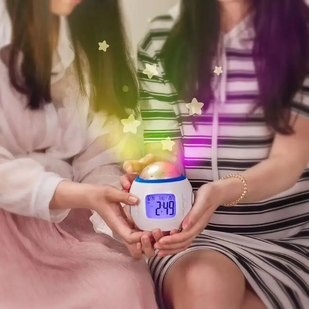 Dreamy Starry Sky Projetor Despertador, Projection Night Light, Relógio de mesa, Calendário, Presentes para crianças