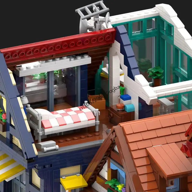 6728PCS City Hot Selling Street View Comic Store Ice Cream Shop Coffee Timbered House model creative ideas Assembly Puzzle Gift