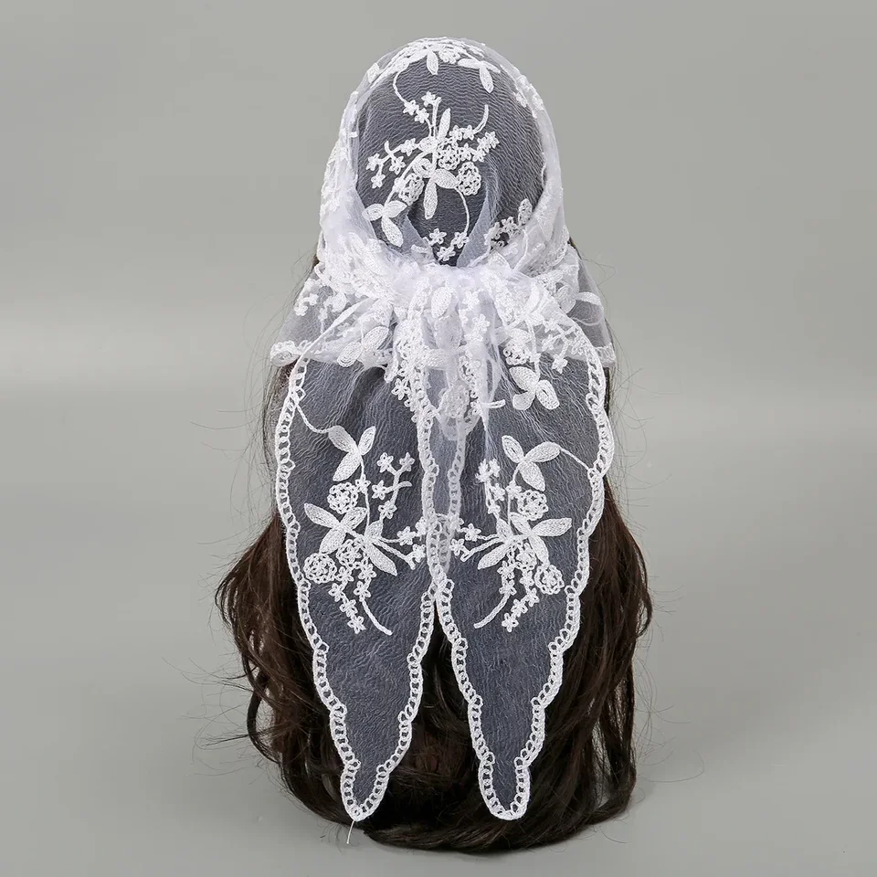 

Elegant Boho Lace Scarf Veil | Black & White Triangle Bridal Head Cover | S/S New