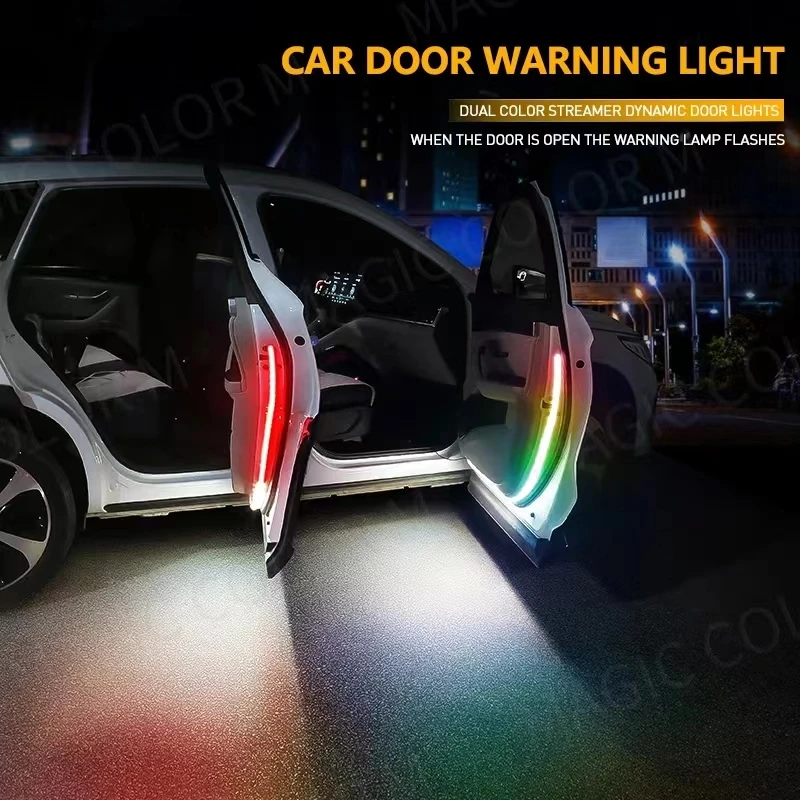 12V LED Car Door Opening Warning Atmosphere Light Strip Car Welcome Light Red And White Flashing Light Auto Safety Signal Light