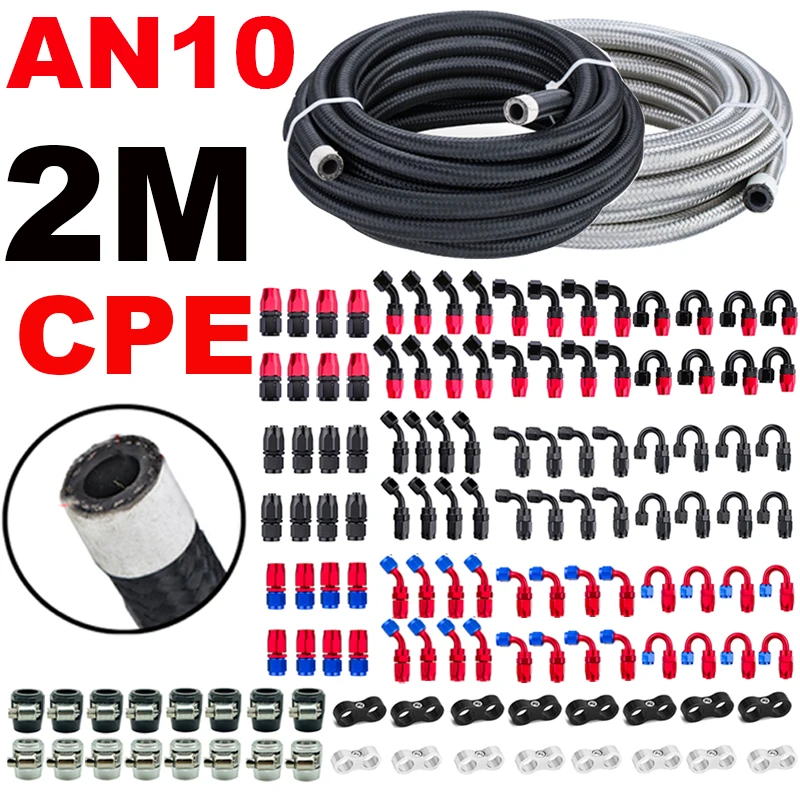 2M/6.56FT AN10 10AN ID:14mm Car Fuel Hose Oil Gas Line Nylon Stainless Steel CPE Rubber Brake Pipe End Fittings Clamps Separator