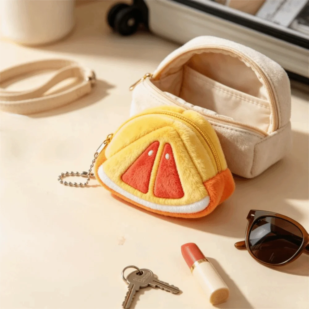 Storage Bag Fruit Design Coin Purse Zipper Pouch with Keychain Coin Pouch Mini Size Soft Earphone Bag Women