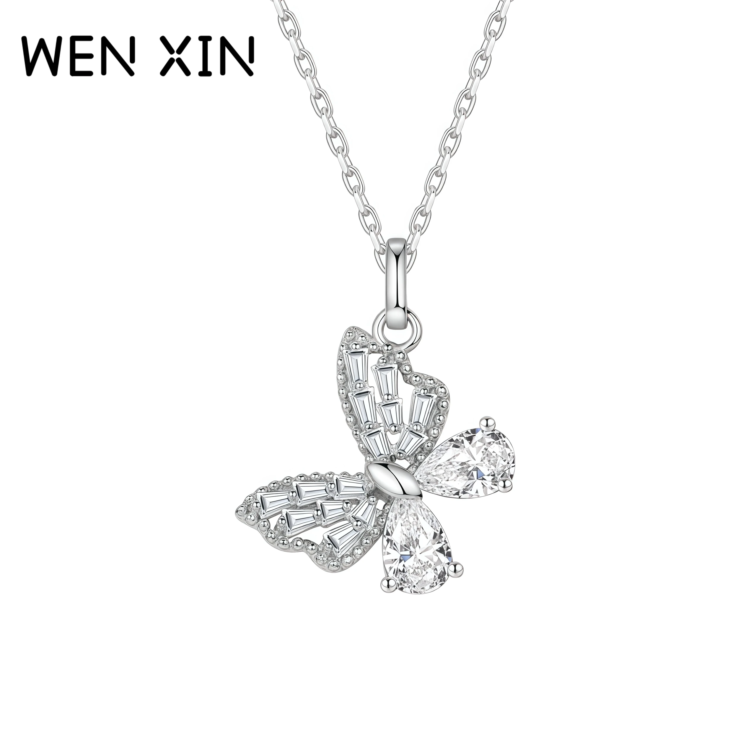 

WENXIN брендовое стильное ожерелье с бабочкой и бриллиантами, кулон из стерлингового серебра 925 пробы, простые стильные ожерелья, ювелирные изделия