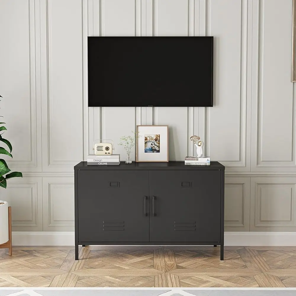 خزانة تخزين فولاذية سوداء ببابين مع أرفف قابلة للتعديل، وخزانة متعددة الأغراض للمنزل والمكتب واستوديوهات الموسيقى #6