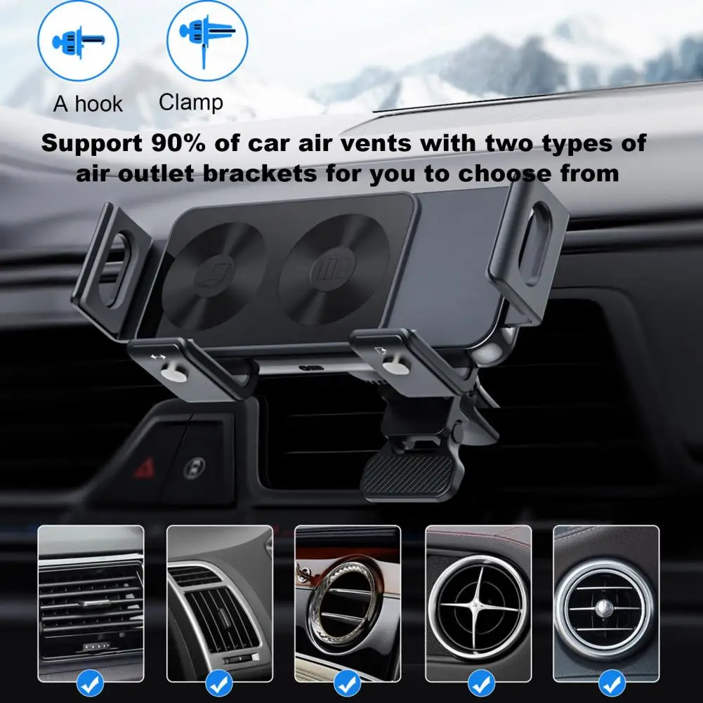 Car Vent Phone Holder 15W Wireless Car Charger Mobile Phone Holder Dual-Coil 2-in-1 Auto Rotating Phone Holder For Cell Phones