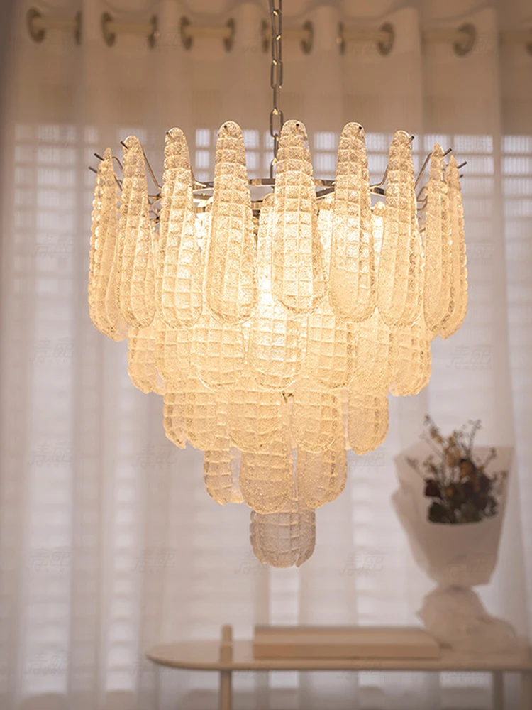 

Postmodern led round waterfall white glass pendant light, lustre living room recessed decorative lighting ceiling light fixtures