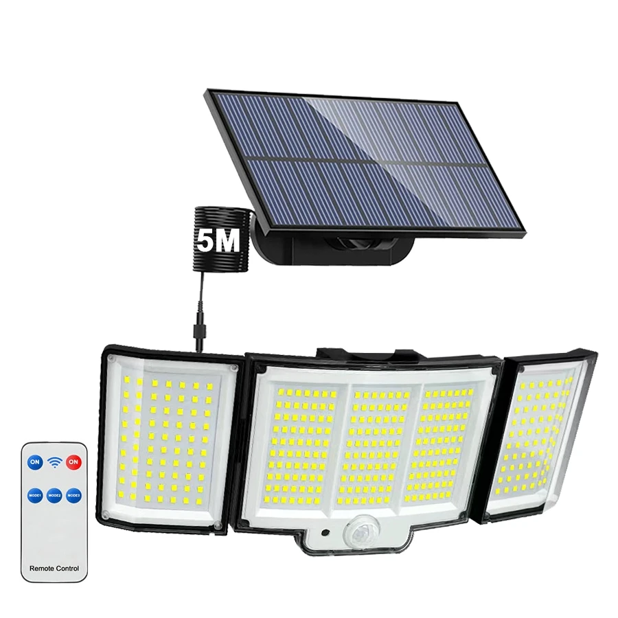 1–2 Stück 348LED-Solarleuchten mit Fernbedienung, IP65, wasserdicht, 3-Kopf-LED-Solar-Wandleuchten mit Bewegungssensor, 3 Beleuchtungsmodi, Solar-Flutlicht, Sicherheitsleuchte für Veranda, Garage,