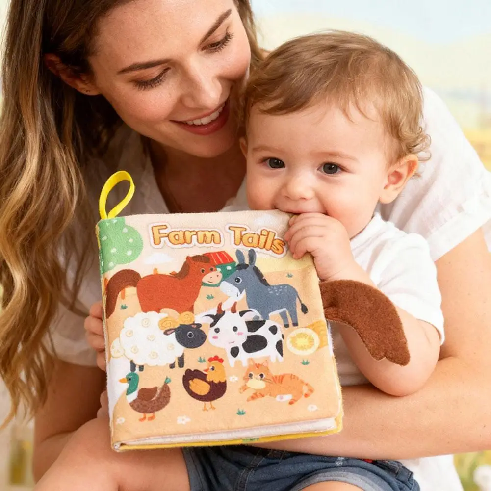Miękka książeczka edukacyjna dla niemowląt, nadająca się do prania, z kreskówkowymi zwierzętami, z ogonami, książeczka filcowa do wczesnej edukacji, zabawki edukacyjne dla niemowląt, G5F0