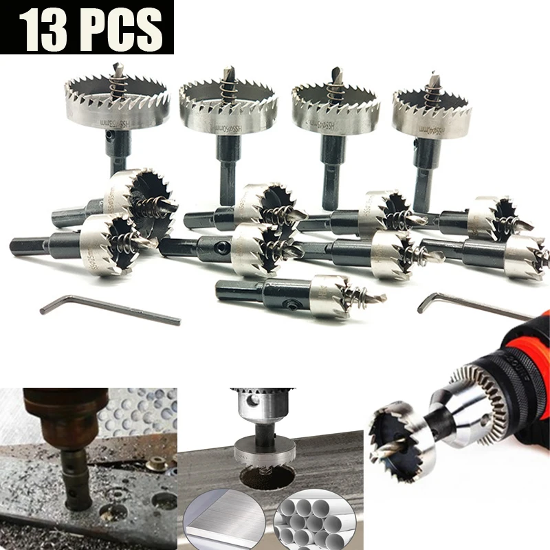 13PCS HSS Drill Bit Set High Speed Steel Carbide Tip Hole Saw Tooth Cutter Metal Drilling Hand Woodwork Cutting Carpentry Crowns