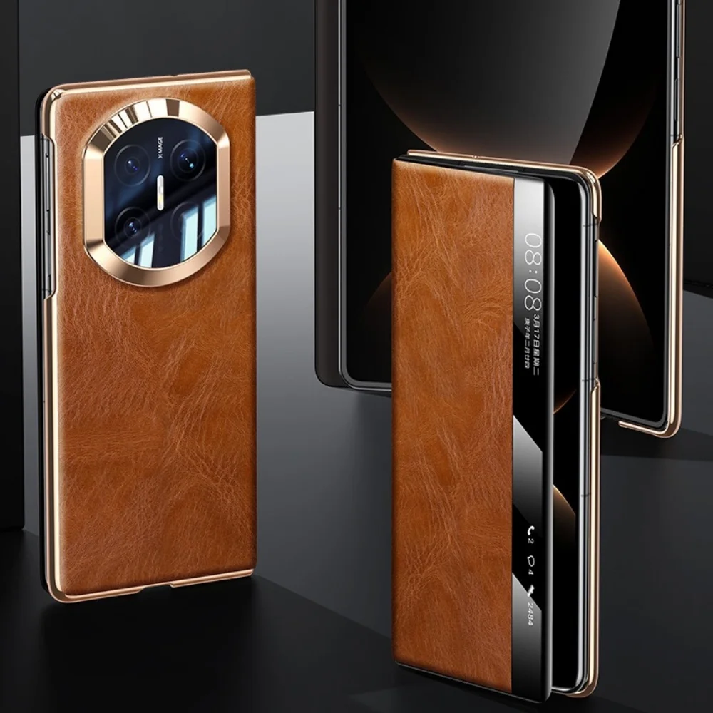 

Genuine Leather Oil Wax Magnetic Flip Case For Huawei Mate X7 X6 X5 X3 Business Cover