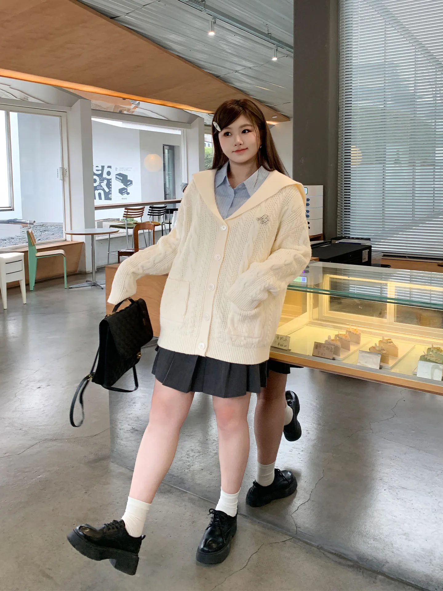 

Loose Knitted Long Sve Navy Collar Open Cardigan YUIZ Fi Roe Twist Women's plus Size Spring Outerwear Casual Sle