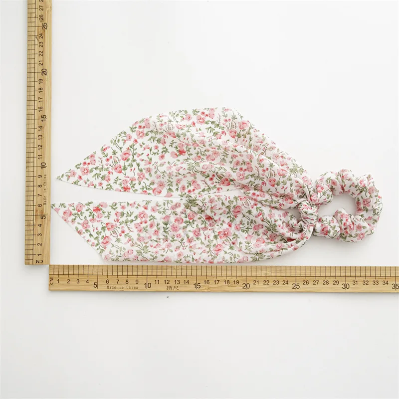 Chip Flower Grid Print Bow Hair Scarf Hair Scrunchies Chiffon Floral Scrunchie Hair Bands Ponytail Holder Scrunchy Ties 34cm 1Pc