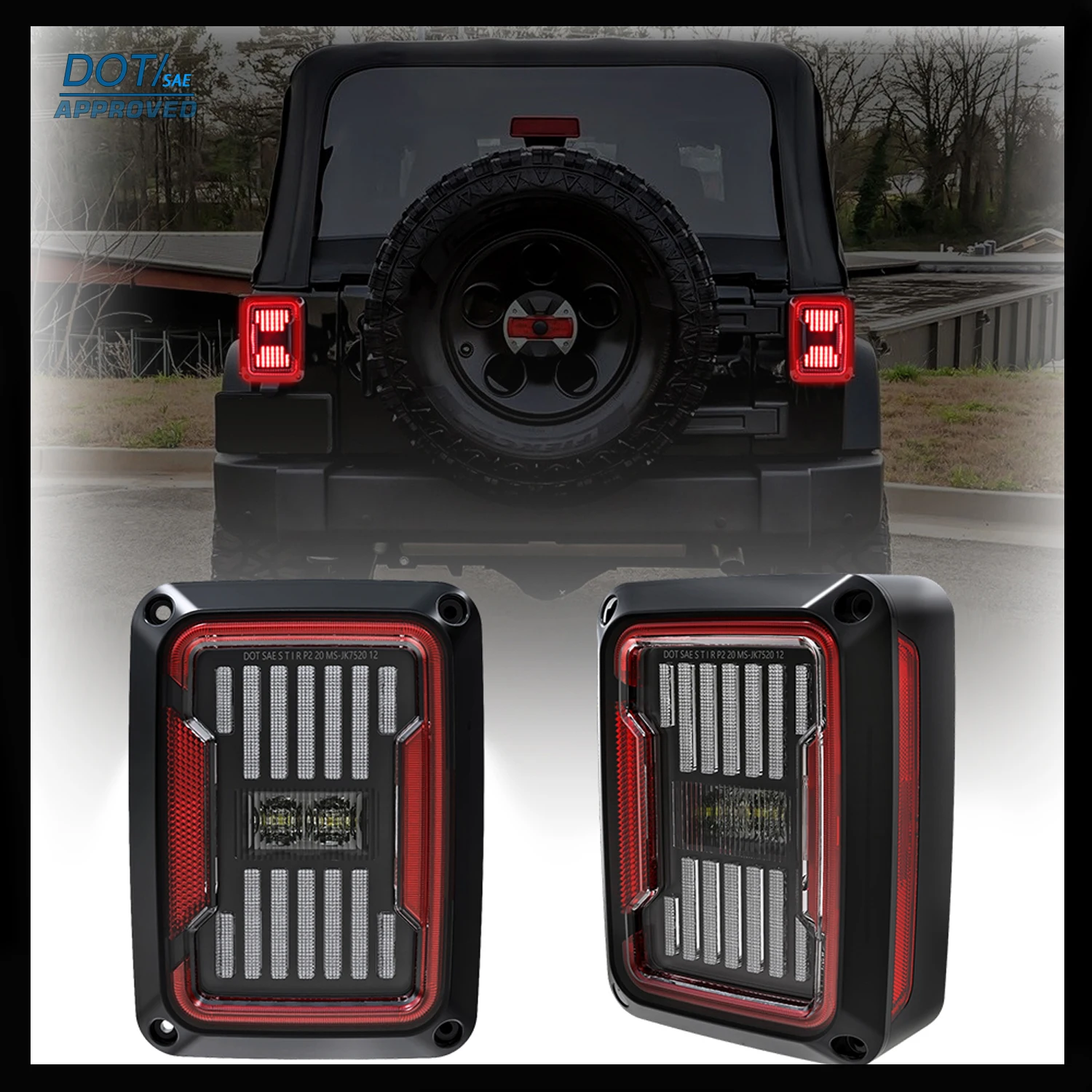 

DOT LED Tail Lamp For Jeep Wrangler 2007-2017 JK JKU 2 Door / 4 Door w/ Brake,Running,Reverse Lights 55077890AC,55077891AC