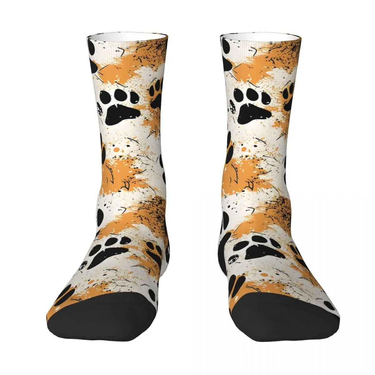 Black Orange Paw Dog Kawaii Socks School Cartoon Pattern Socks