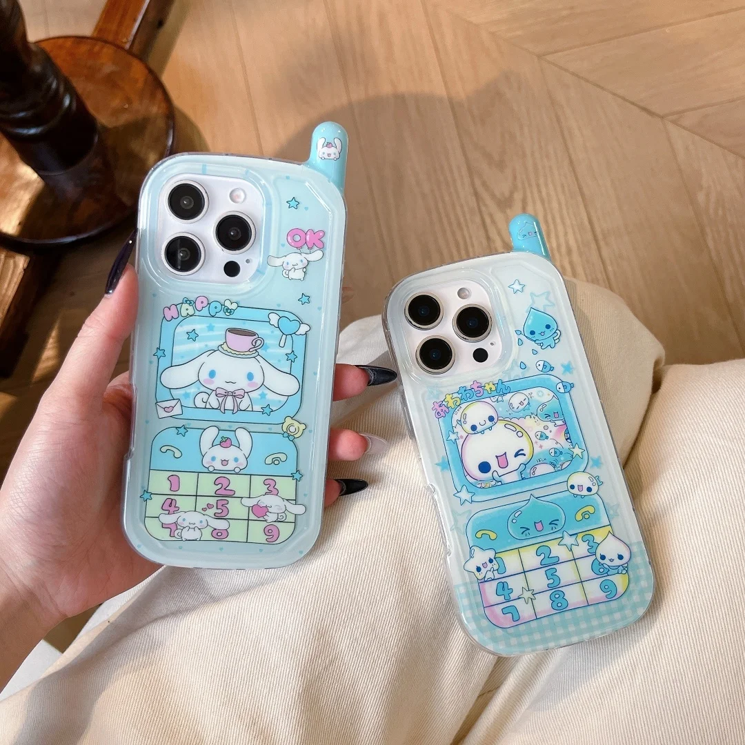 

Cute Cartoon Cinnamoroll Antenna mobile phone case for iPhone 16 15 14 13 Pro Max sky blue Background silicone Back Cover