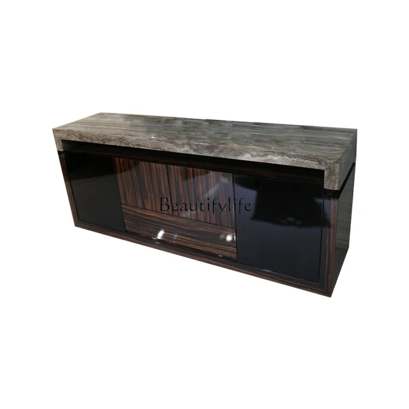 

Natural Gray Cave Stone Marble Side Cabinet Modern Restaurant
