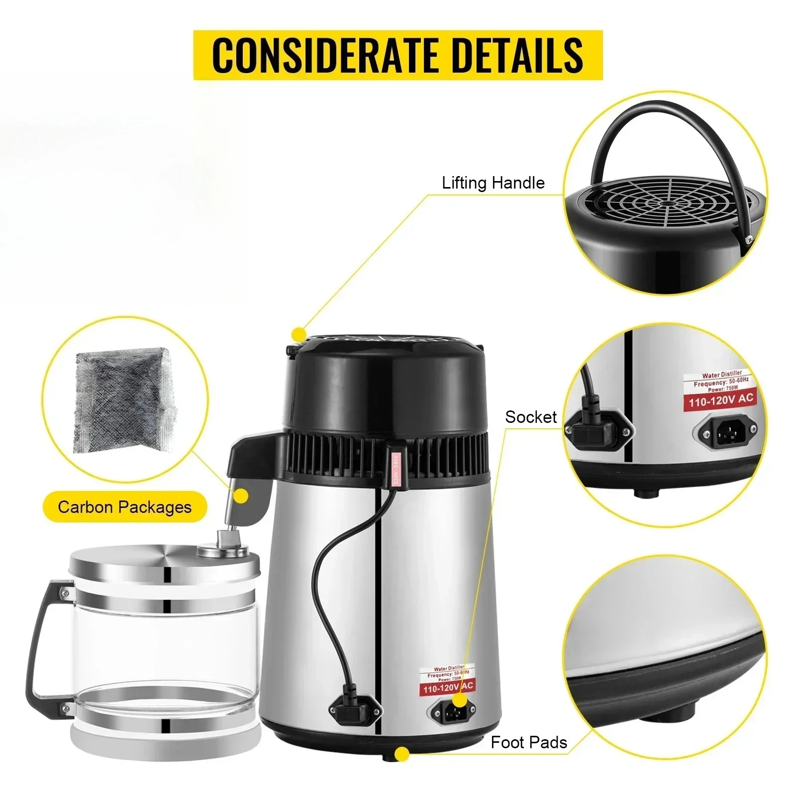 SIHAO Pure Water Distiller Dental Distilled Water Machine Filter Stainless Steel Electric Distillation Purifier Jug 110V 220V