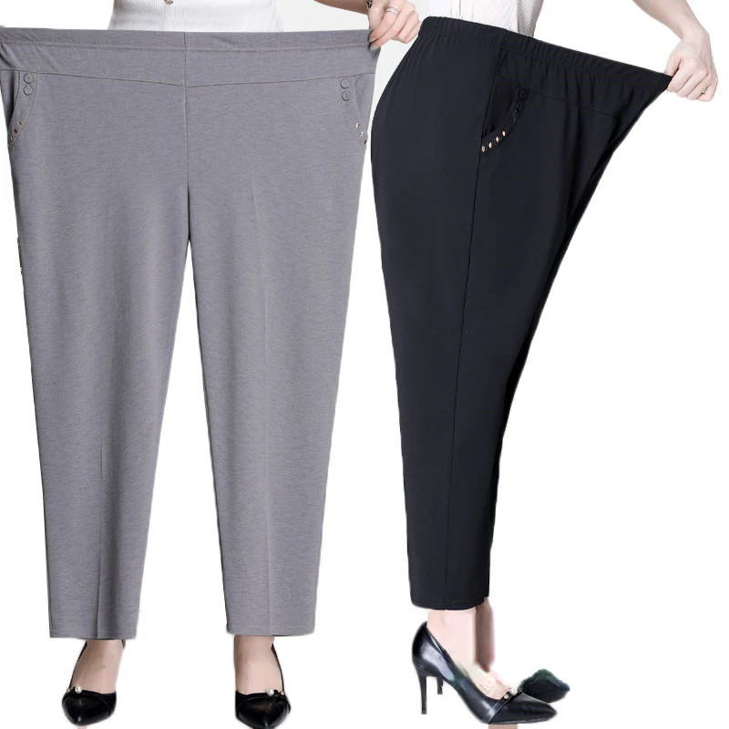 

New Extra large size Straight Pants Trousers Middle-aged Women Summer Thin Loose Trousers Mother Elastic Waist Casual Pants 8XL