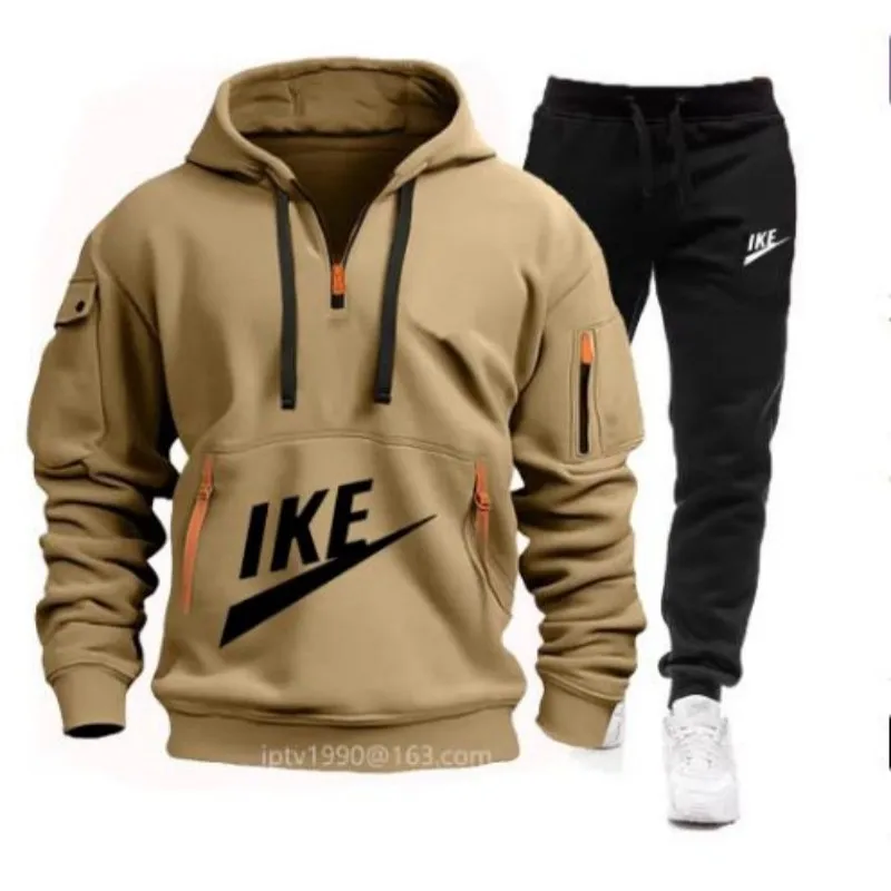 

Two piece set of 2024 autumn and winter new hot selling men's jogging sportswear zipper hooded sweatshirt design+pants