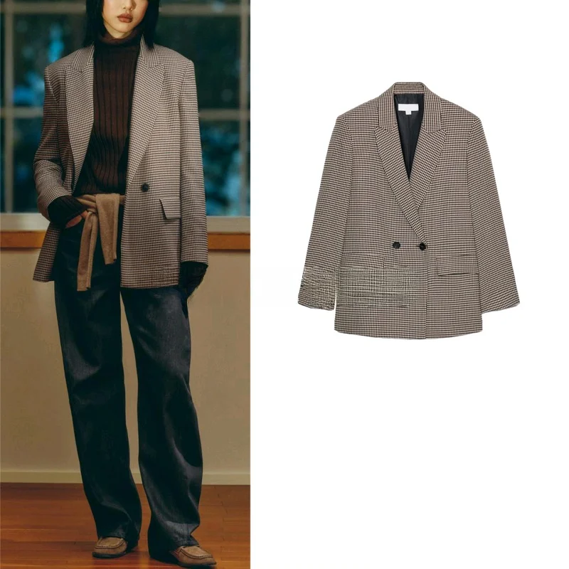 

Winter New Women's Commute Sle Long Sve Double Breasted Loose Fit oulder Pad Suit Jaet Polyester Fiber Commute Scene