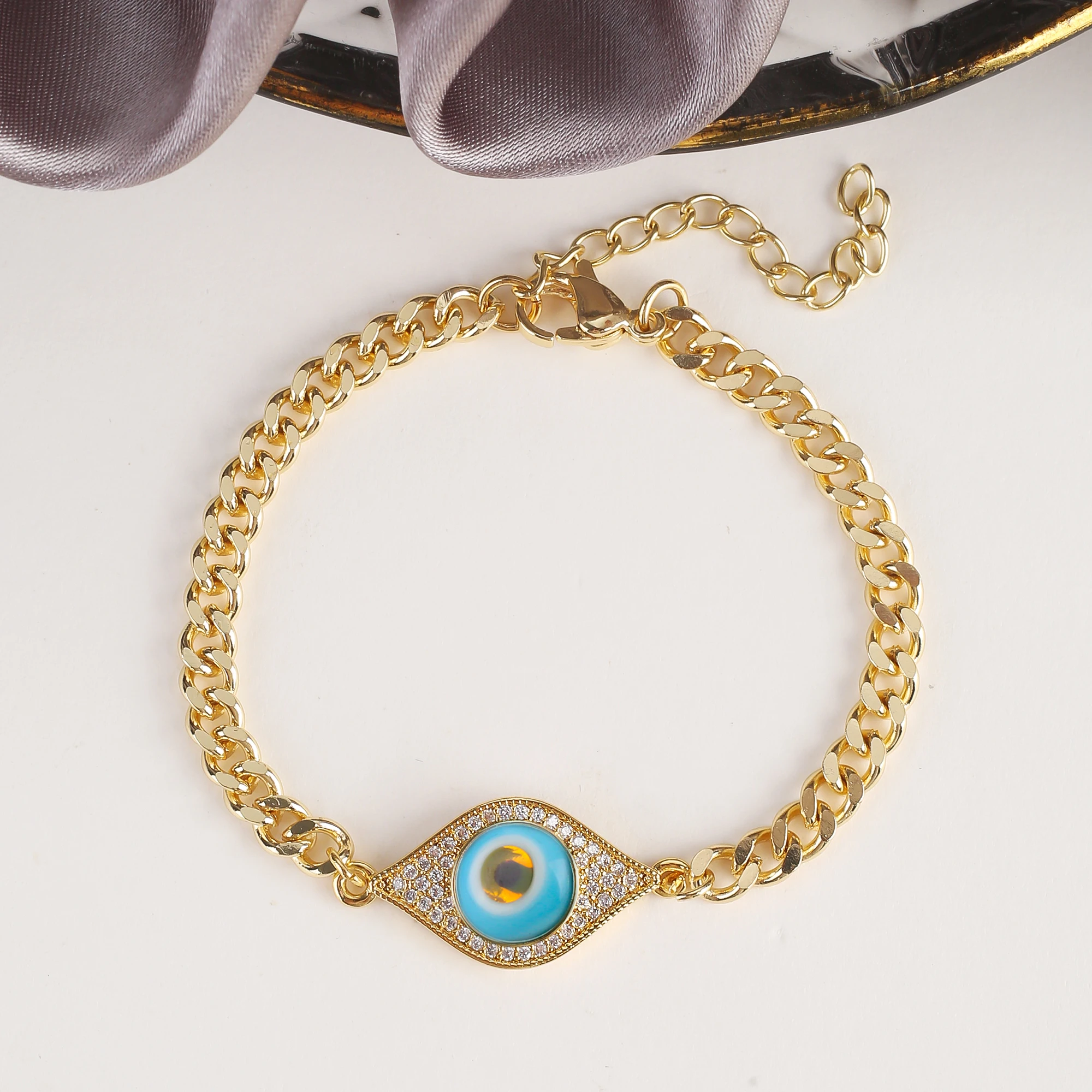 New Fashion Against Evil Eye Glazed Bracelet For Women Gold Color Adjustable Lucky Chain Zircon Bracelet Jewelry Accessory