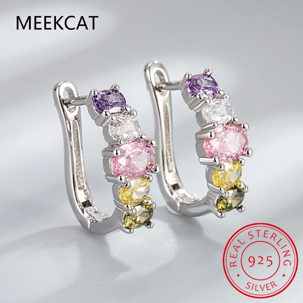 Pendientes de aro de Topacio rosa para mujer, citrino ovalado Natural, peridoto, amatista, granate, Plata de Ley 925, joyería de piedras preciosas coloridas