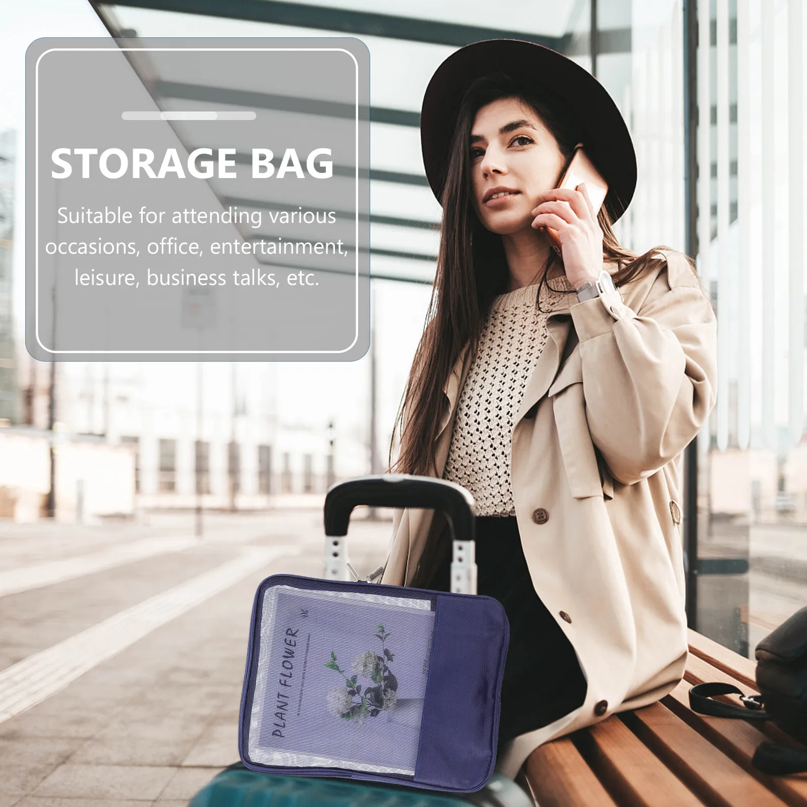 

2Pcs File Storage Pouch Semi Transparent Nylon Document Bag Portable File Organizer Large Capacity Storage for Stationery