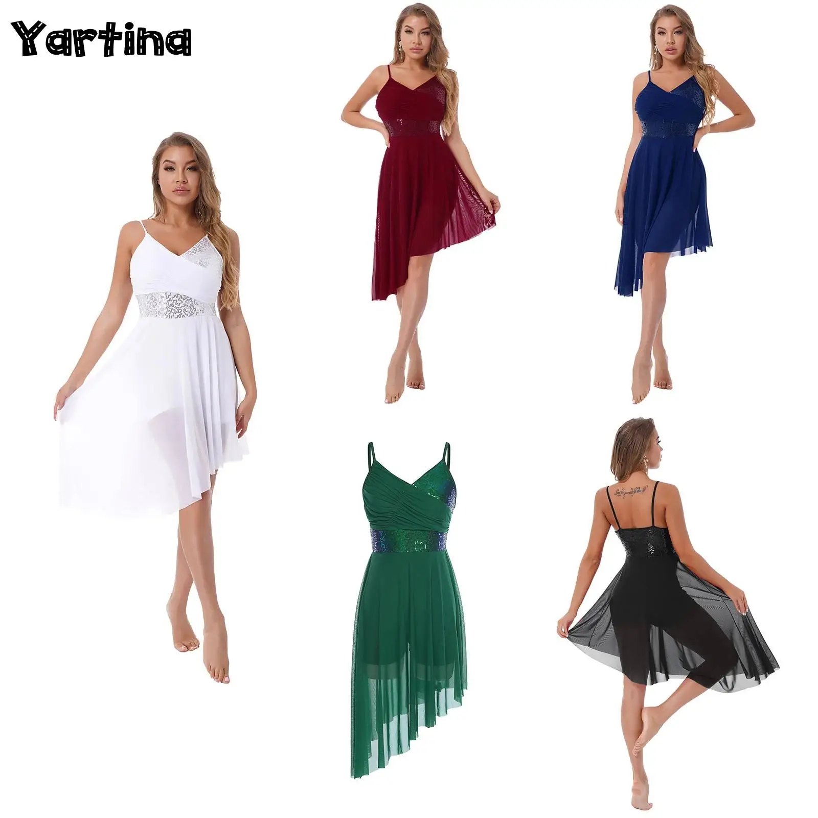 

Women Sparkly Sequin Gymnastics Leotards Ballet Lyrical Contemporary Dance Costume Figure Skating Ballet Tutu Performance Dress