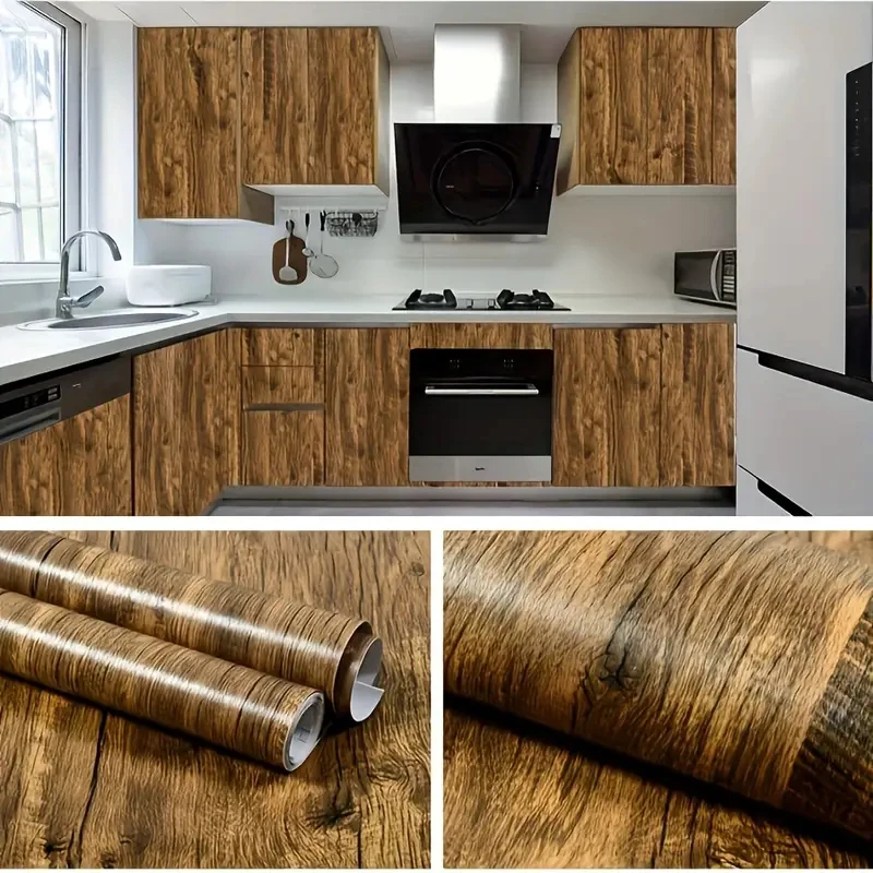 Self Adhesive Waterproof Wallpaper Vinyl Wood Grain Wall sticker for Bedroom Wardrobe Table Sticker Furniture Home Improvement