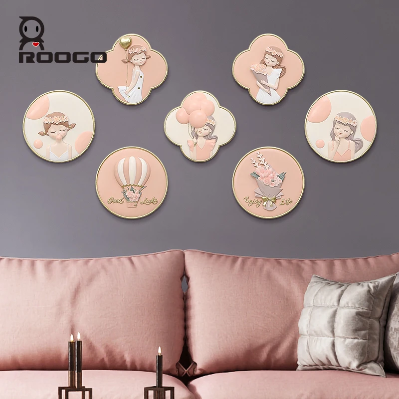 ROOGO Resin Figurine Fairy Girl Wall Hanging Art Home Bedroom Decoration Ornament Creative Gift