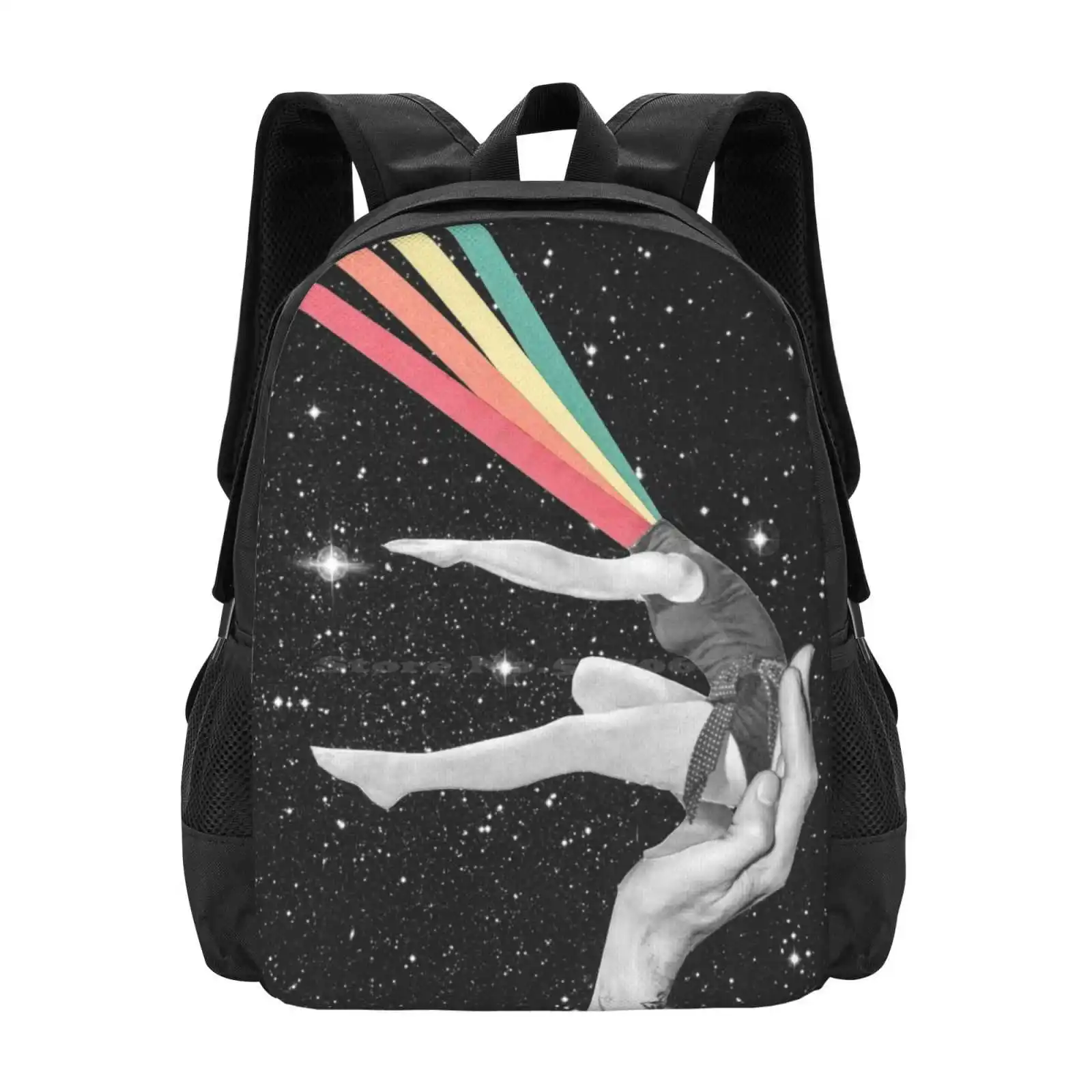 Rainbow Dancer New Arrivals Unisex Bags Student Bag Backpack Collage Art Artist Vintage Colour Black And White Rainbow Art Cut