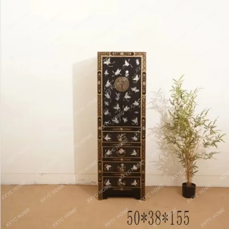 SL12Solid Wood Wardrobe Multi-Functional Overall Light Luxury Wardrobe Adult New Chinese Living Room Painted Clothes Closet