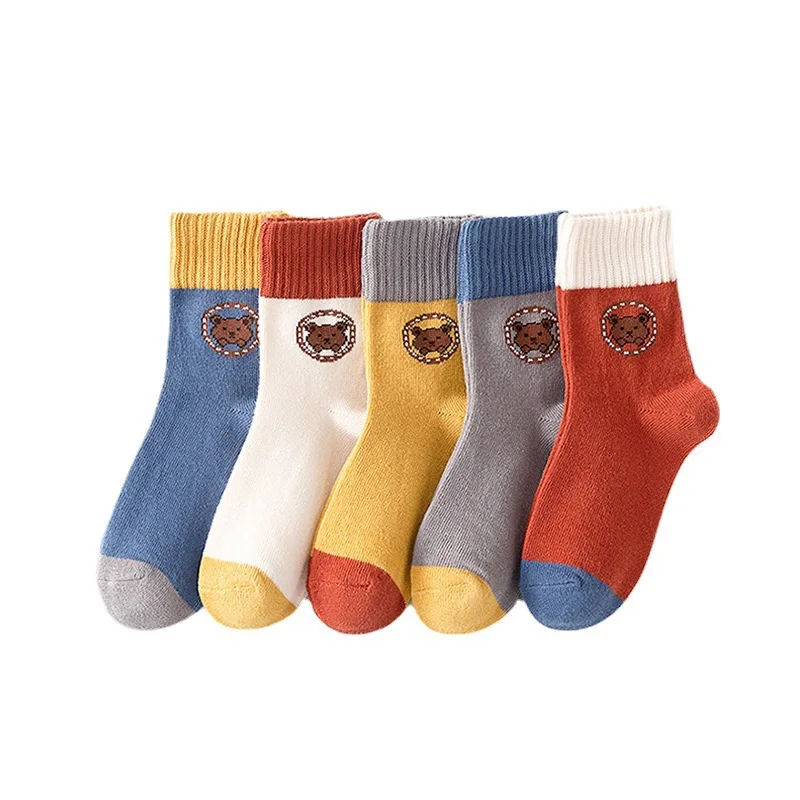 Herbst Baby Säuglings socken 5 Paar Baumwoll socken Mädchen Jungen 1-14t Kinder Cartoon Bären muster