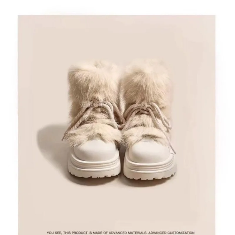 Anti-Rutsch-Schneestiefel für Damen, 2025, Herbst und Winter, verdickte Plüsch-Plattform, Baumwollschuhe, großer Kopf, kurze Stiefel