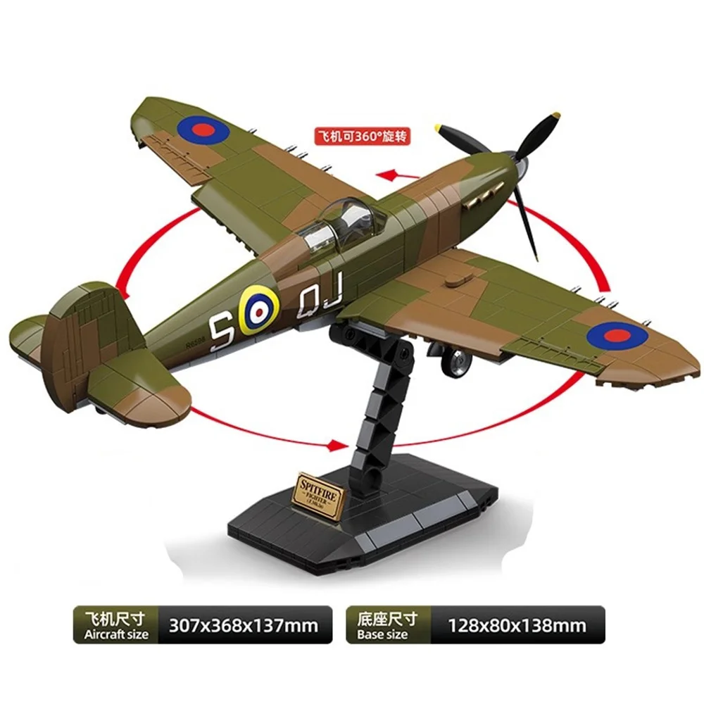 World War 2 WW2 Army Military Soldiers SWAT UK: Spitfire Fighter F MK. la type Model Building Blocks Bricks Children\'s Toys Gift