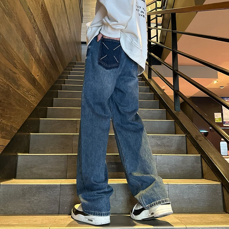 

Black/Blue Spring New Straight Jeans Men Women Wide Leg Denim Skateboard Trousers Fashion Boyfriend Pants Male