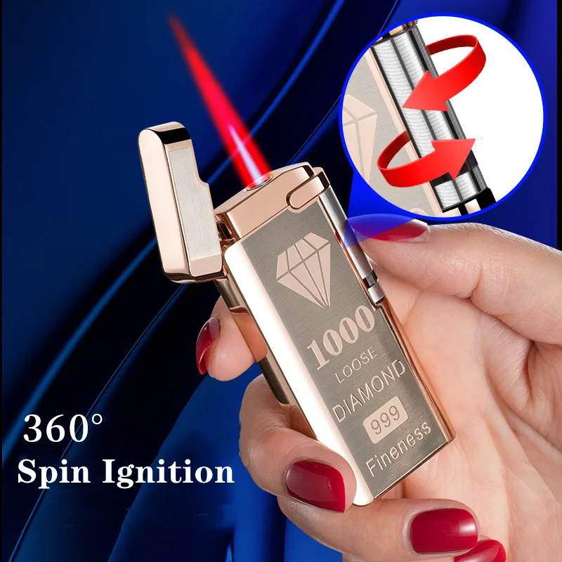 Creative Touch Sensing Electric Butane Gas Lighter Outdoor Windproof Metal Turbo Jet Cycle Red Flame Torch Lighter Men Gift